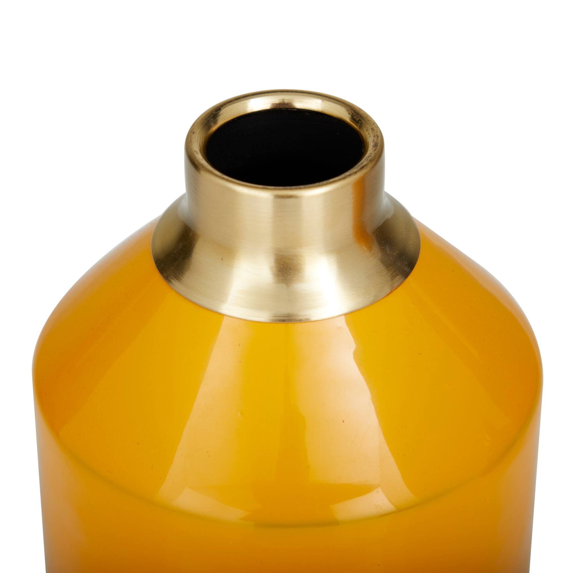 Set of 2" Yellow Metal Modern Vase, 10" x 5" x 5"